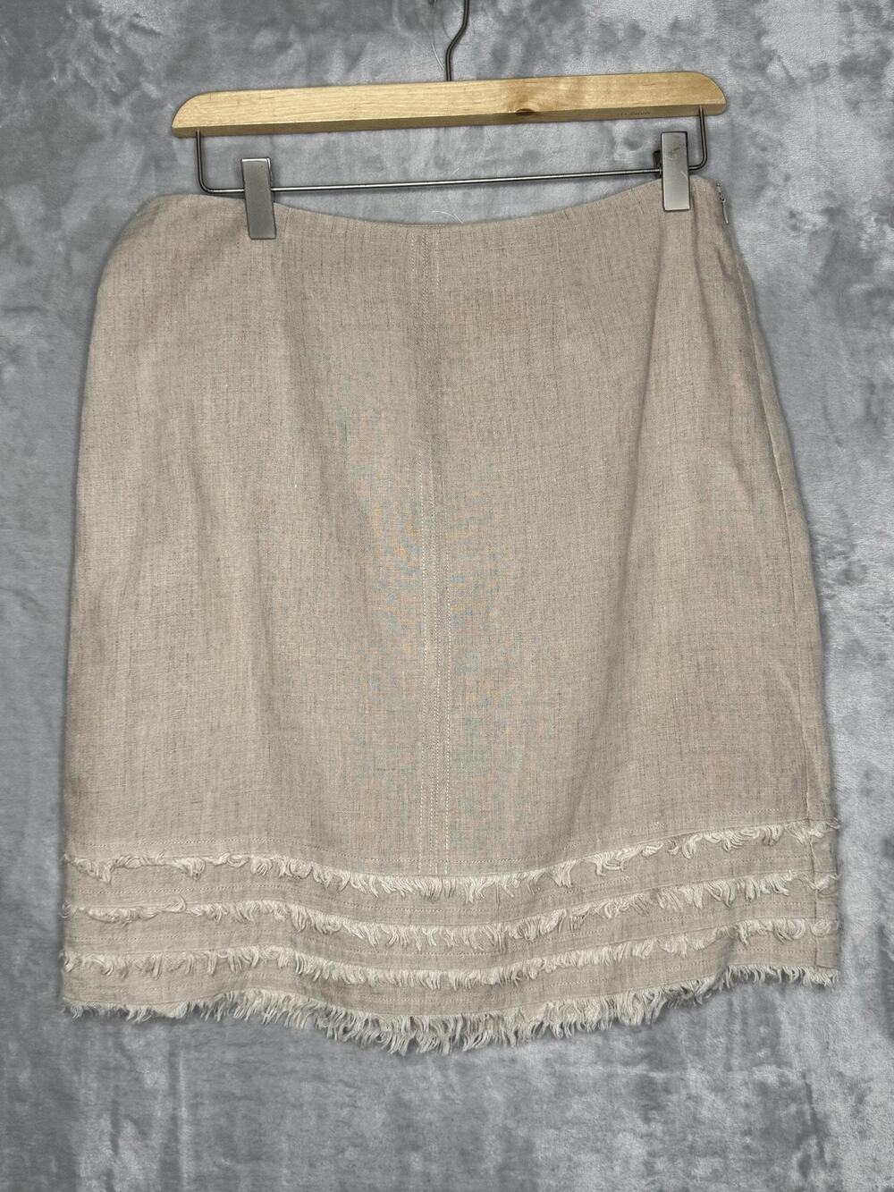 Tommy Bahama Skirt Womens 2 Beige 100% Linen Fringe Hem Lined Pencil Summer
